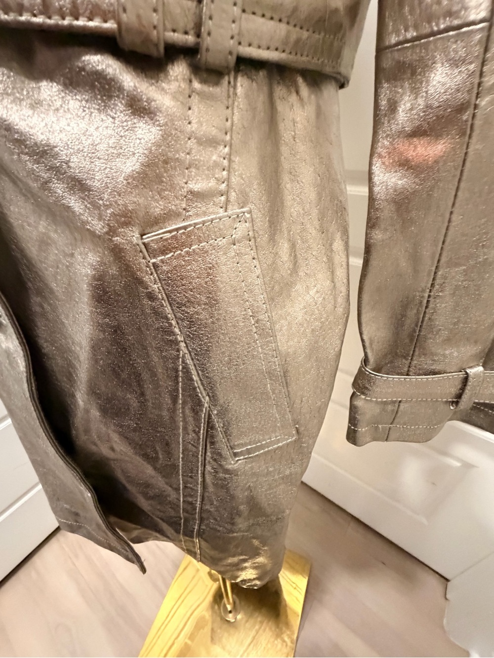 Newport News Metallic Leather Silver Trench Coat with Belt NWT - Picture 6 of 14